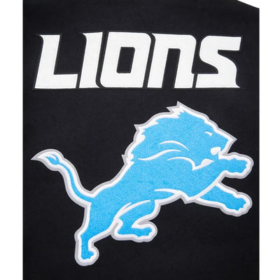 Detroit Lions Mashup Rib Black Wool & White Genuine Leather Sleeves Men's Varsity Jacket