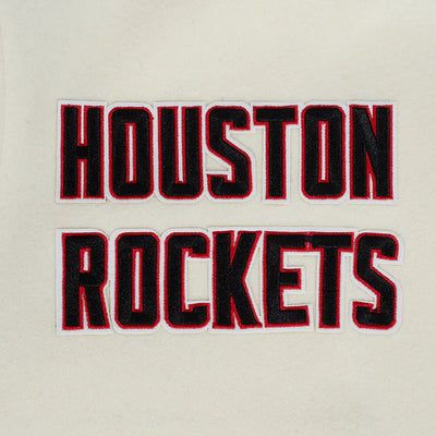 Houston Rockets Retro Classic Rib Varsity Off-White Wool & Red Genuine Leather Sleeves Men's Bomber Jacket