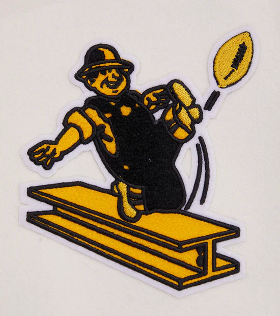 Pittsburgh Steelers Retro Classic Off White Wool & Black Genuine Leather Sleeves Men's Varsity Letterman Jacket