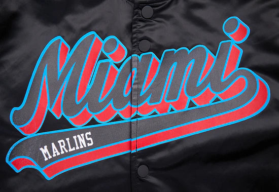 Miami Marlins Black Satin Varsity Full-Snap Men's Jacket