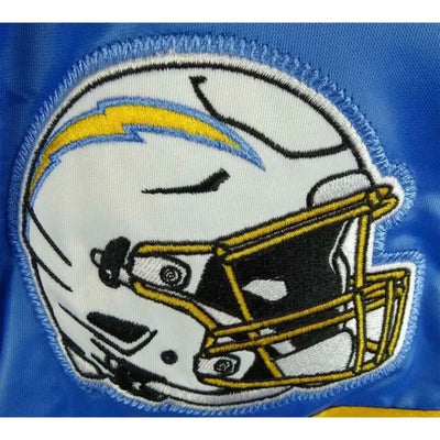 Los Angeles Chargers Striped Full-Snap Varsity Royal Blue Satin Men's Bomber Jacket