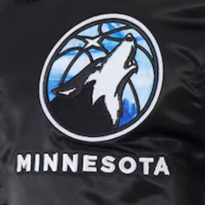 Minnesota Timberwolves 2024/25 City Edition Full-Snap Varsity Black Satin Men's Bomber Jacket