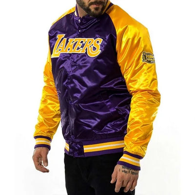 Los Angeles Lakers NBA Tough Season Full-Snap Varsity Purple/Yellow Satin Men's Bomber Jacket