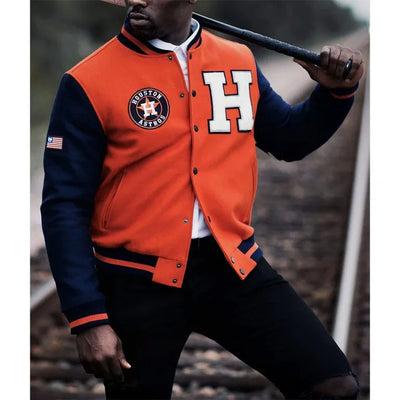 Houston Astros Blue/Orange Wool Letterman Full-Snap Men's Jacket