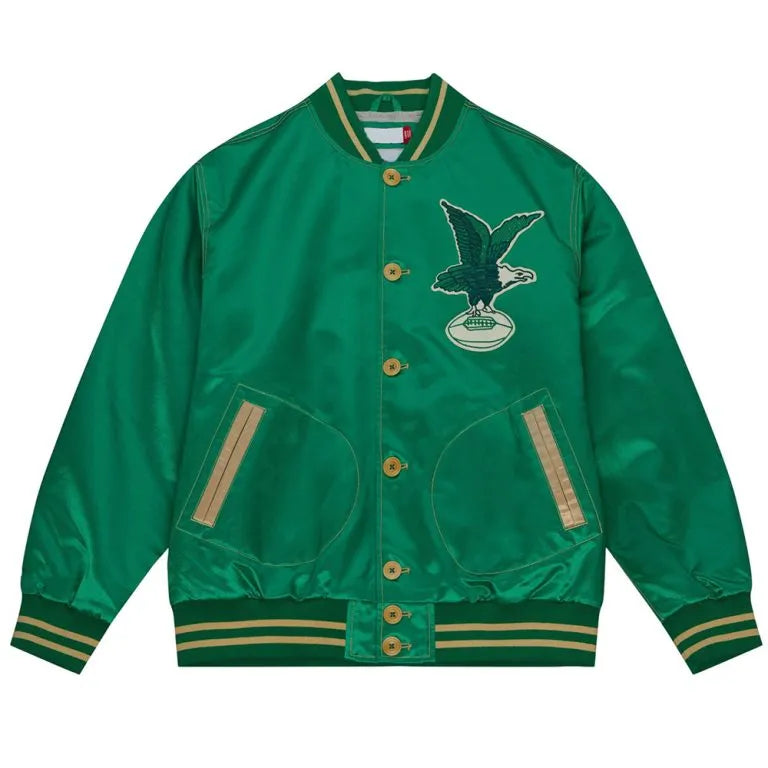 1938 Philadelphia Eagles Full-Snap Varsity Green Satin Men's Bomber Jacket