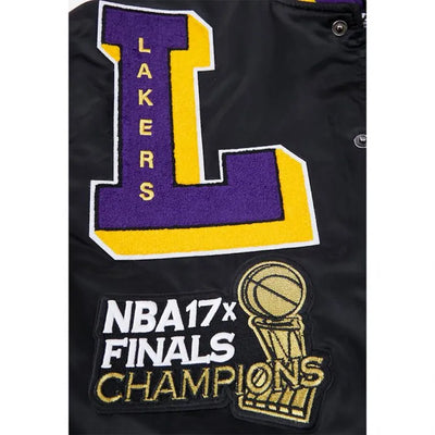 Los Angeles Lakers Mash Up Logo Full-Snap Varsity Black Satin Men's Bomber Jacket
