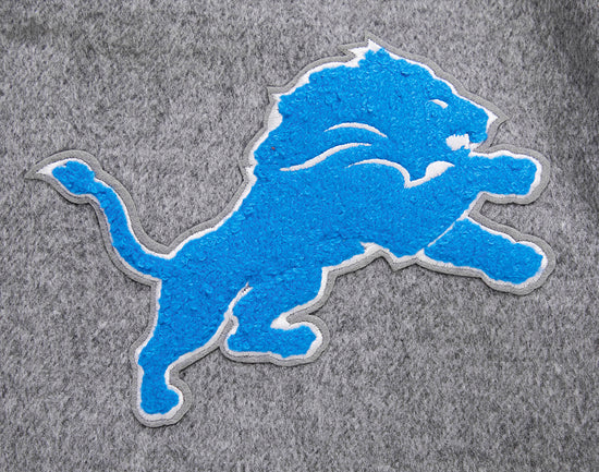 Detroit Lions Grey Wool & White Genuine Leather Sleeves Men's Varsity Jacket