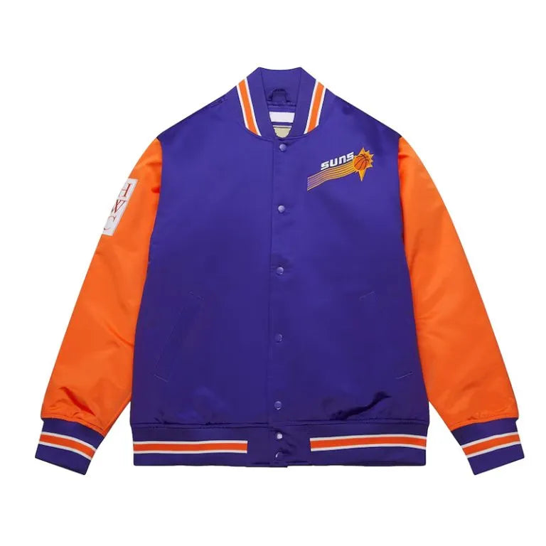 Phoenix Suns Primetime Full-Snap Varsity Orange and Purple Satin Men's Bomber Jacket
