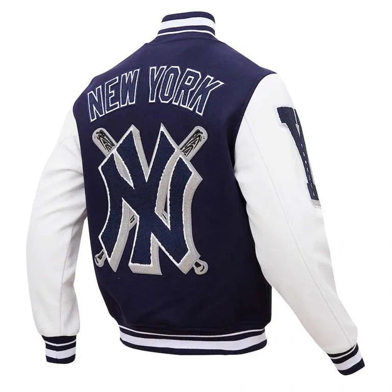 New York Yankees Mash Up Blue Wool & White Leather Sleeves Full-Zip Varsity Men's Jacket