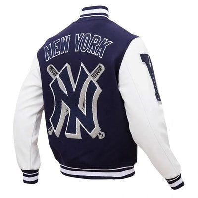 New York Yankees Mash Up Blue Wool & White Leather Sleeves Full-Zip Varsity Men's Jacket