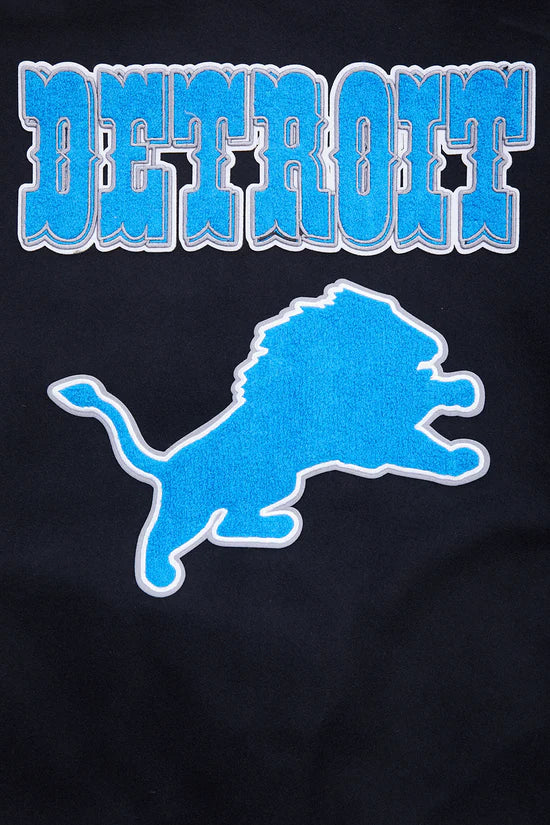 Detroit Lions Black Wool & Genuine Leather Sleeves Men's Varsity Jacket
