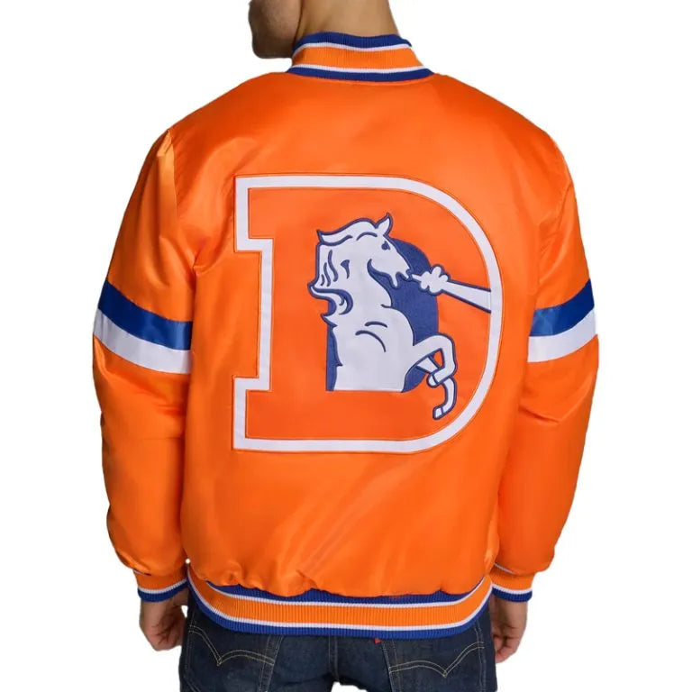 Denver Broncos Home Game Full-Snap Varsity Orange Satin Men's Bomber Jacket