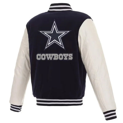 Dallas Cowboys Navy Blue Wool & White Genuine Leather Sleeves Men's Varsity Jacket