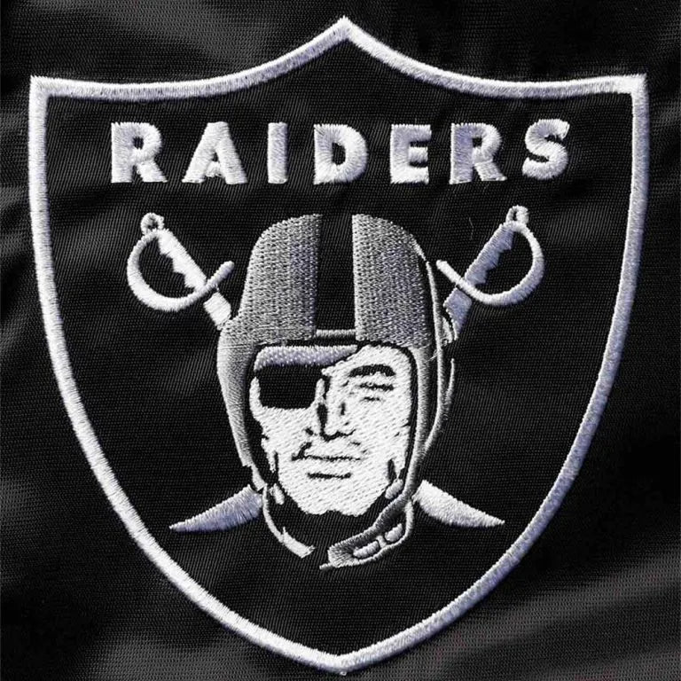 Los Angeles Raiders Enforcer Full-Snap Varsity Black and Grey Satin Men's Bomber Jacket