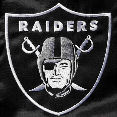 Los Angeles Raiders Enforcer Full-Snap Varsity Black and Grey Satin Men's Bomber Jacket