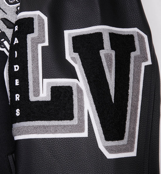 Los Vegas Raiders Mashup Black Wool and Genuine Leather Sleeves Men's Varsity Letterman Jacket