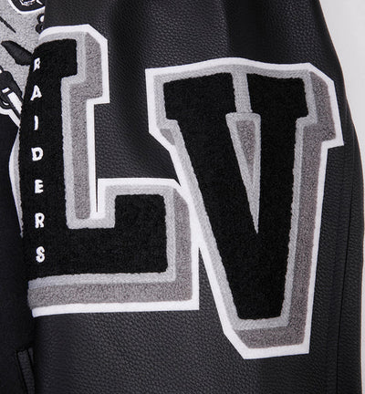 Los Vegas Raiders Mashup Black Wool and Genuine Leather Sleeves Men's Varsity Letterman Jacket