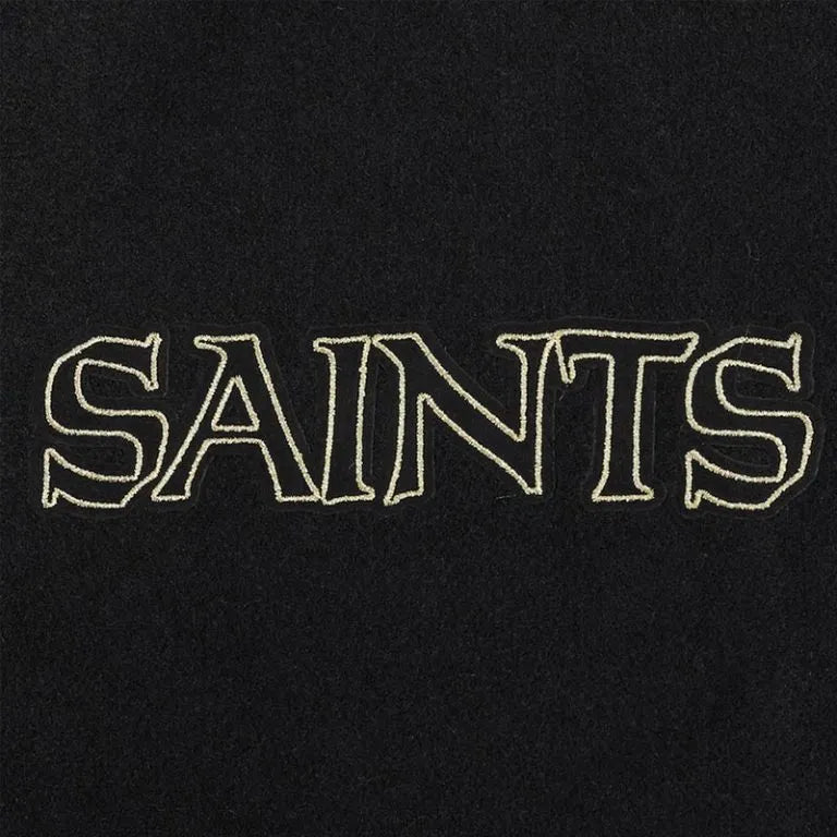 New Orleans Saints Mash Up Black Wool & Genuine Leather Sleeves Men's Varsity Letterman Jacket