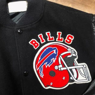 90’s Buffalo Bills Black Wool & Leather Sleeves Varsity Men's Letterman Jacket