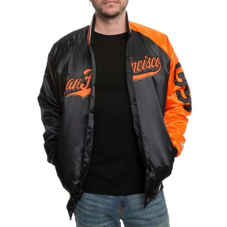 San Francisco Giants Black/Orange Satin Varsity Full-Snap Men's Jacket