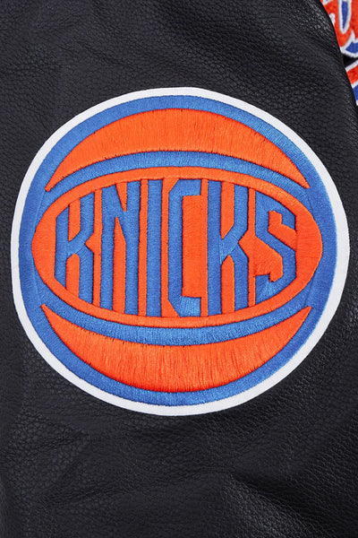 New York Knicks Script Tail Varsity Black Wool & Genuine Leather Sleeves Men's Letterman Jacket