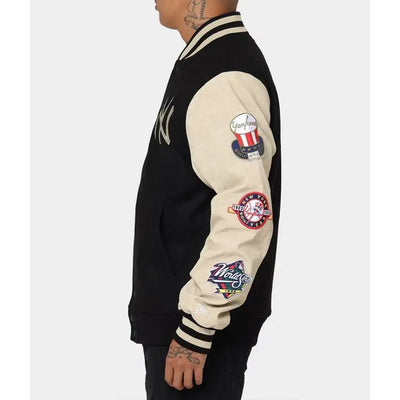 New York Yankees World Series Black Wool & Leather Full-Snap Varsity Jacket