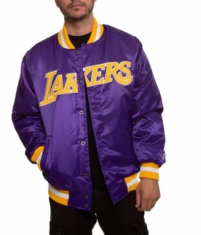 Los Angeles Lakers Full-Snap Varsity Purple Satin Men's Bomber Jacket