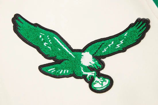Philadelphia Eagles Mash Up Retro Classic Off White Wool & Green Genuine Leather Sleeves Men's Varsity Letterman Jacket