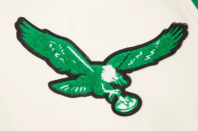 Philadelphia Eagles Mash Up Retro Classic Off White Wool & Green Genuine Leather Sleeves Men's Varsity Letterman Jacket