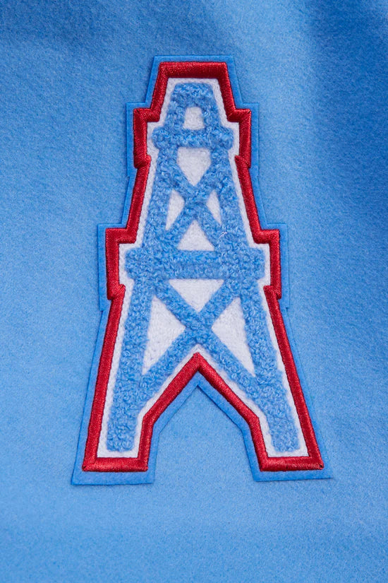Houston Oilers Sky Blue Wool and White Genuine Leather Sleeves Men's Varsity Letterman Jacket