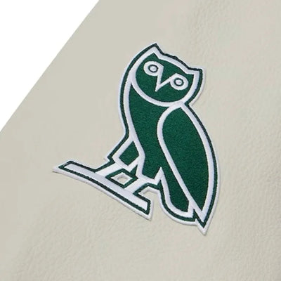 OVO New York Jets Green Wool & White Genuine Leather Sleeves Men's Varsity Letterman Jacket