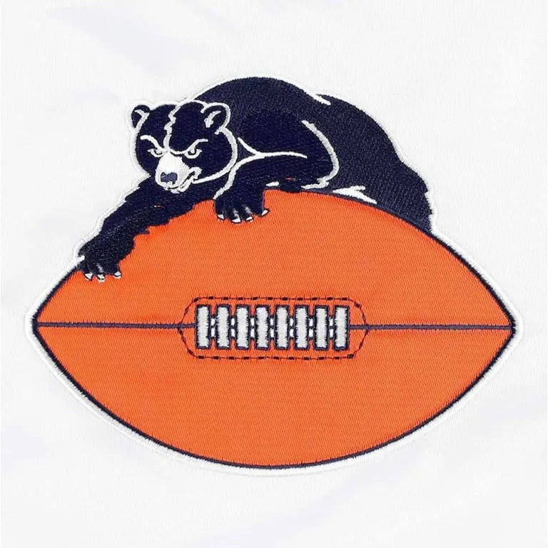 Chicago Bears The Power Forward Full-Snap Varsity White Satin Men's Bomber Jacket