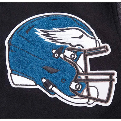 Philadelphia Eagles Mashup Rib Black Wool & Genuine Leather Sleeves Men's Varsity Letterman Jacket
