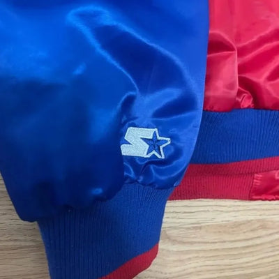 Detroit Pistons Ty Mopkins Full-Snap Varsity Red and Blue Satin Men's Bomber Jacket