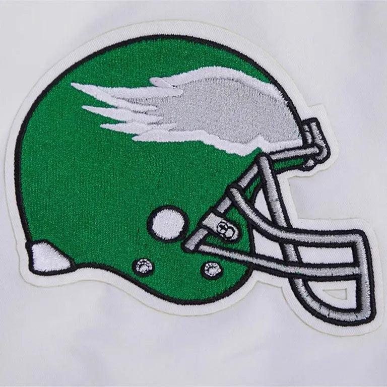 Philadelphia Eagles Retro Classic Rib Full-Snap Varsity White Satin Men's Bomber Jacket