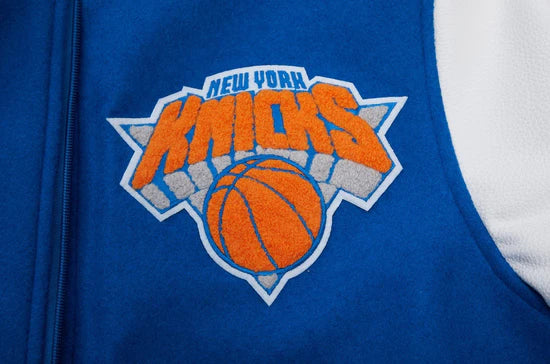 New York Knicks Varsity Royal Blue Wool & White Genuine Leather Sleeves Men's Letterman Jacket