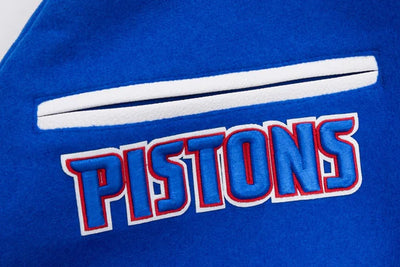 Detroit Pistons Mashup Varsity Royal Blue Wool and White Genuine Leather Sleeves Men's Bomber Jacket