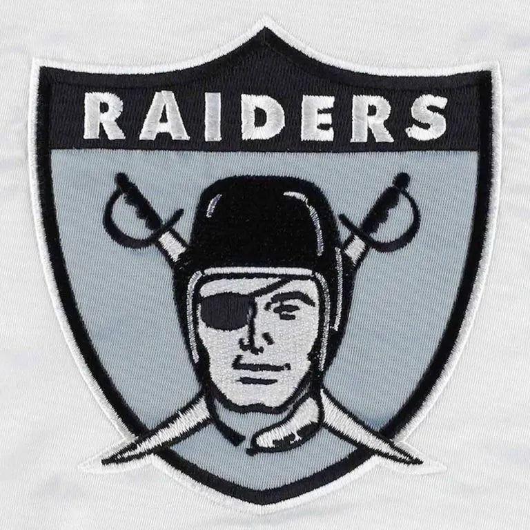 Los Angeles Raiders The Power Forward Full-Snap Varsity White Satin Men's Bomber Jacket