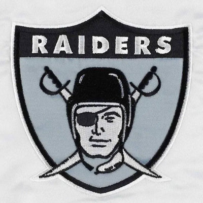 Los Angeles Raiders The Power Forward Full-Snap Varsity White Satin Men's Bomber Jacket