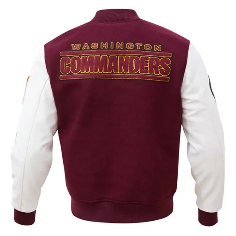 Washington Commanders Burgundy Wool & White Genuine Leather Sleeves Men's Varsity Letterman Jacket