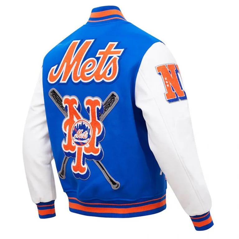 New York Mets Mash Up Full-Zip Varsity Blue/White Wool/Leather Men's Jacket