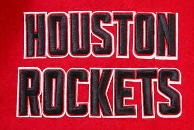 Houston Rockets Retro Classic Rib Varsity Red Wool & Black Genuine Leather Sleeves Men's Bomber Jacket