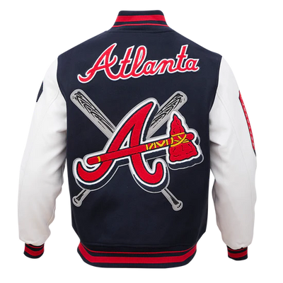 Atlanta Braves Mash Up Navy Blue Wool & White Genuine Leather Sleeves Varsity Full-Zip Men's Jacket