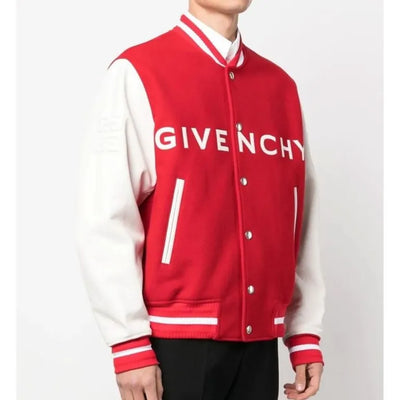 Givenchy Varsity Red Wool & White Genuine Leather Sleeves Men's Letterman Jacket