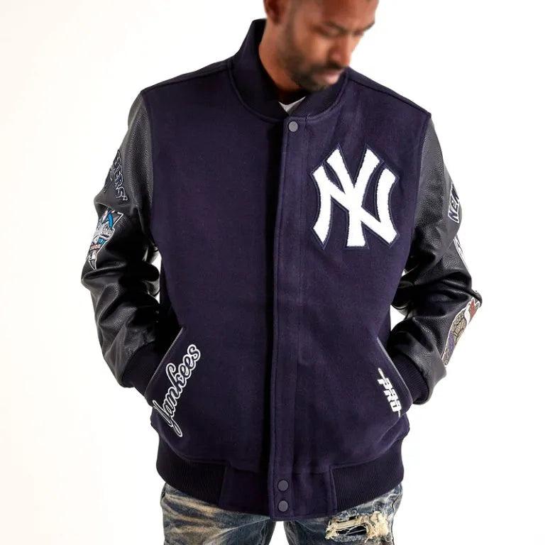 NY Yankees Murderers Row Navy Wool & Black Leather Varsity Men's Jacket