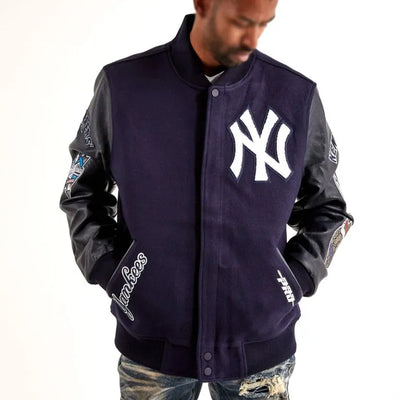 NY Yankees Murderers Row Navy Wool & Black Leather Varsity Men's Jacket