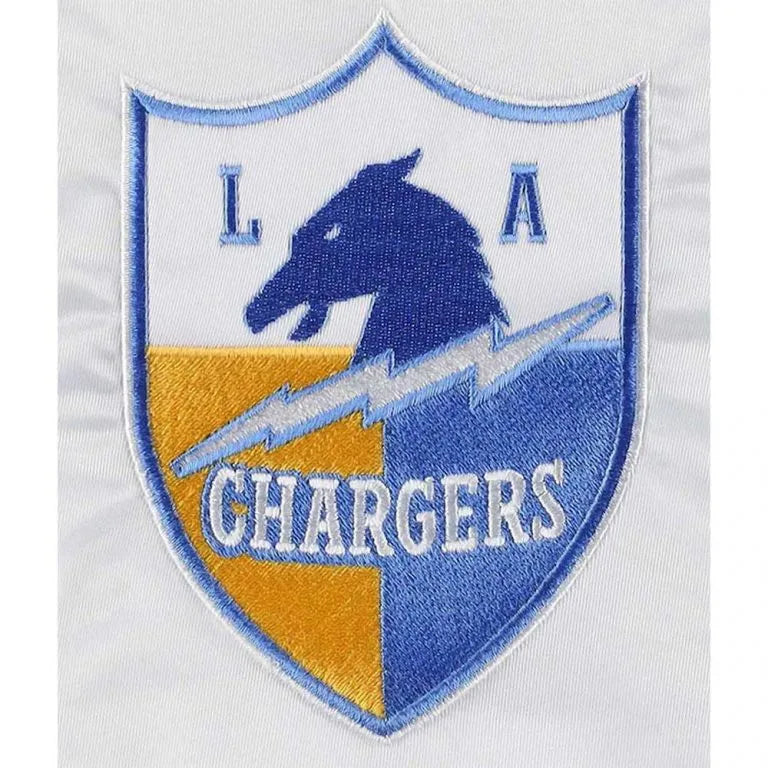 Los Angeles Chargers The Power Forward Full-Snap Varsity White Satin Men's Bomber Jacket