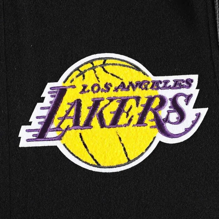 Los Angeles Lakers Mash Up Capsule Varsity Black Wool & Genuine Leather Sleeves Men's Bomber Jacket