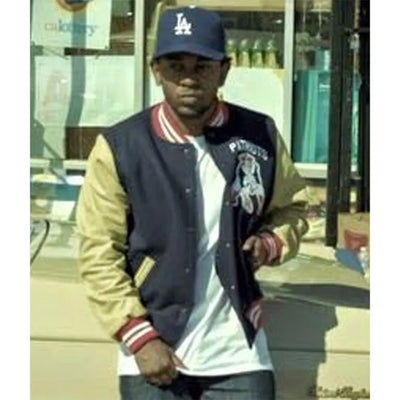 New England Patriots Kendrick Lamar Navy Blue Wool and Beige Genuine Leather Sleeves Men's Varsity Letterman Jacket