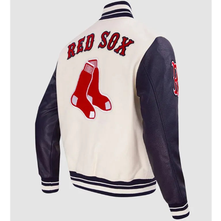 Boston Red Sox Retro White Wool & Navy Blue Leather Sleeves Varsity Men's Jacket